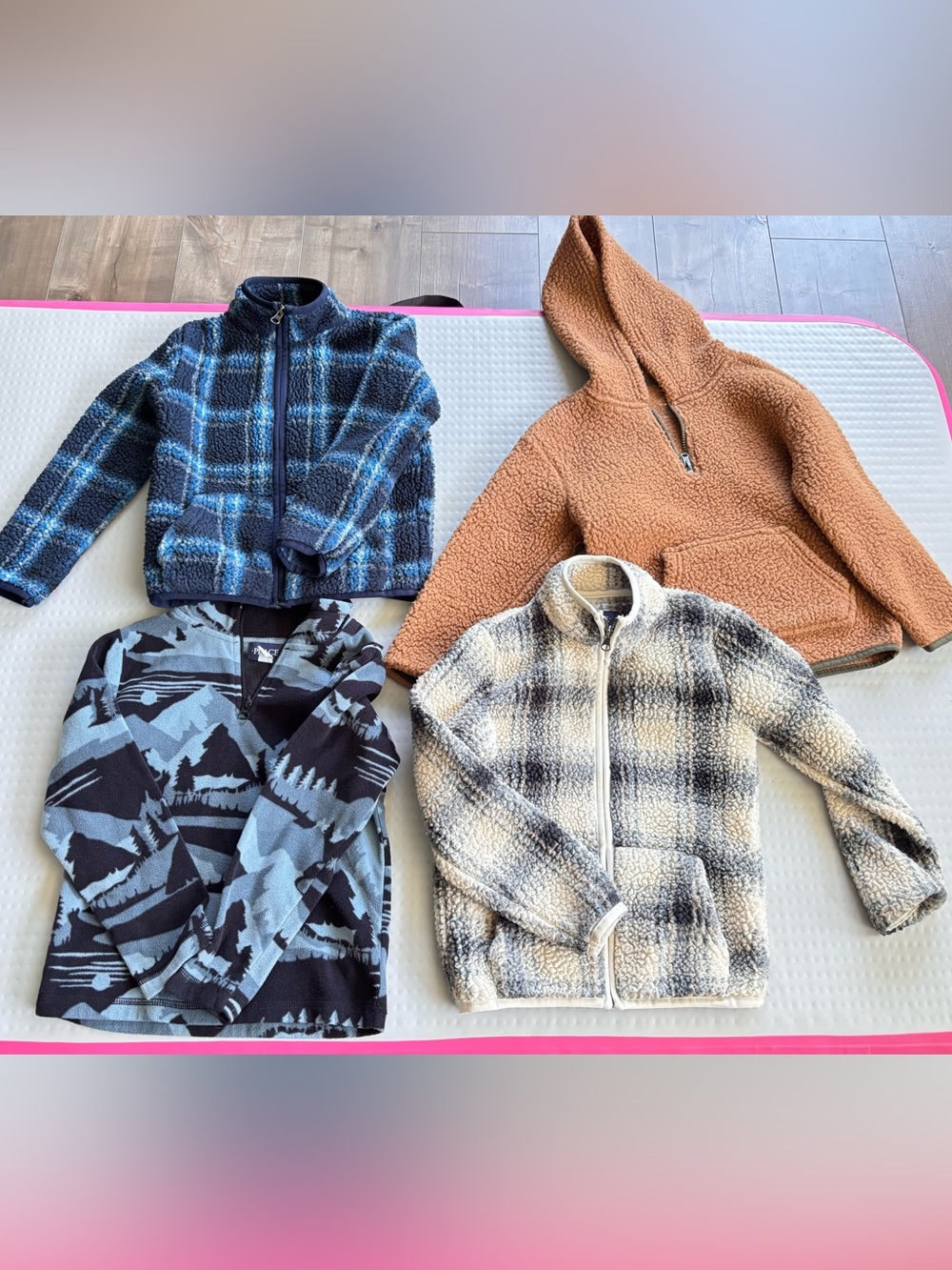 Kids Navy Blue Plaid Sherpa Zip Jacket